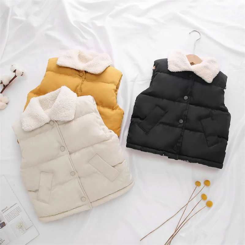 Solid Girls Boys Waistcoat Sleeveless Lapel Children Outerwear Warm Kids Vest Autumn Winter Teenager Clothing Toddler Coat 2-10Y