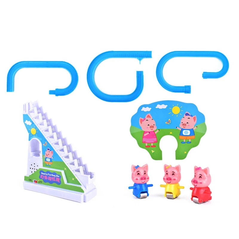 Light Music Ramp Racer Track Slide Toddler Kids Birthday Gift Cartoon Piggy Electric Climbing Stairs Toy 5