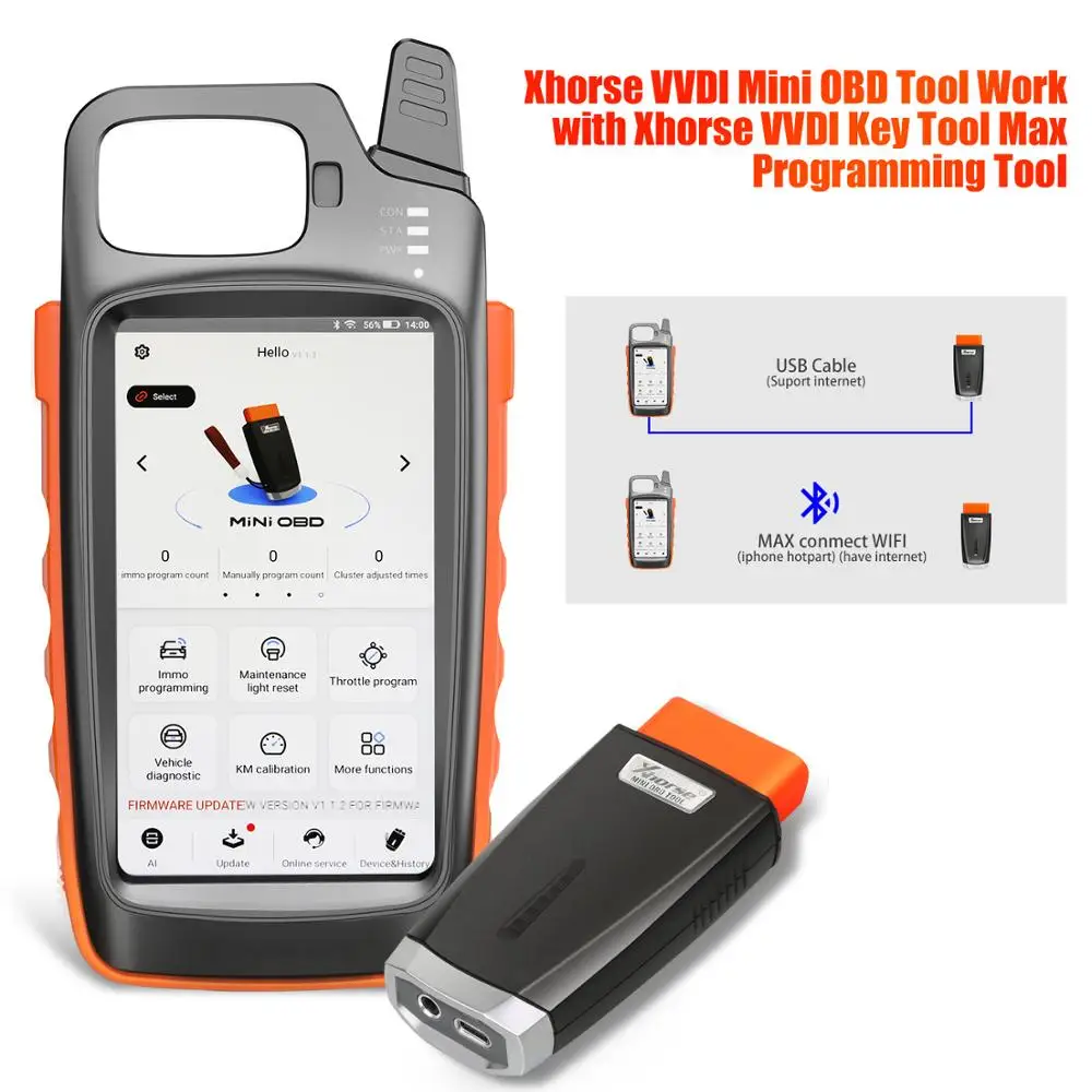 Xhorse VVDI MINI OBD Tool Work with Xhorse VVDI Key Tool Max Support Generate Transponder & Remote Function Bluetooth Compatible