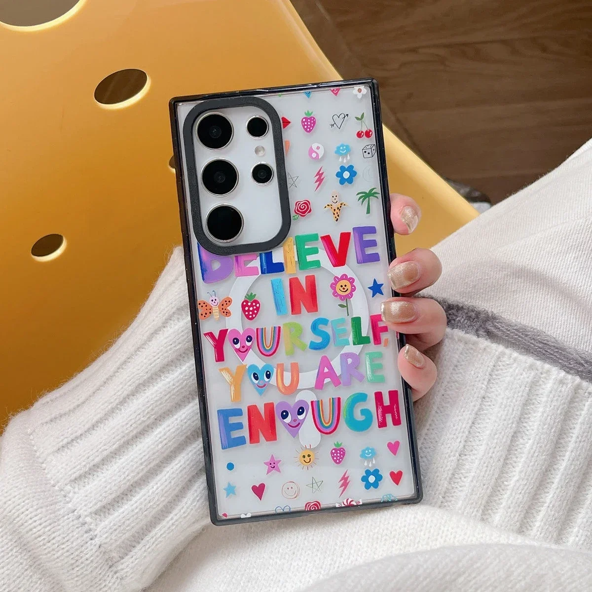 Colorful Letters MagSafe Acrylic Border Magnetic Phone Case for Samsung Galaxy S22U S23 Ultra S24 Ultra Cover Protective Shell