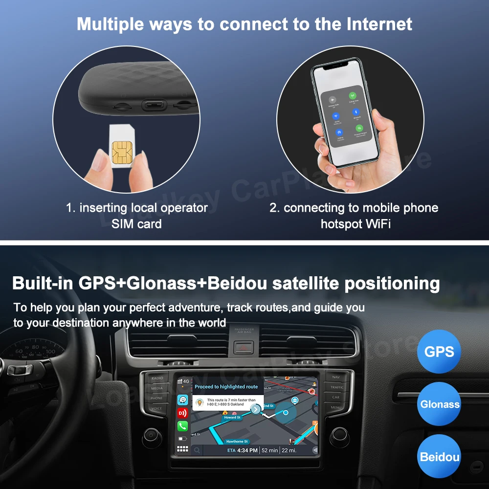 Carlinkit 3 CarPlay Mini Ai Box Wireless CarPlay Wireless Android Auto For Audi Benz Mazda Toyota For Netflix YouTube 4G LTE GPS