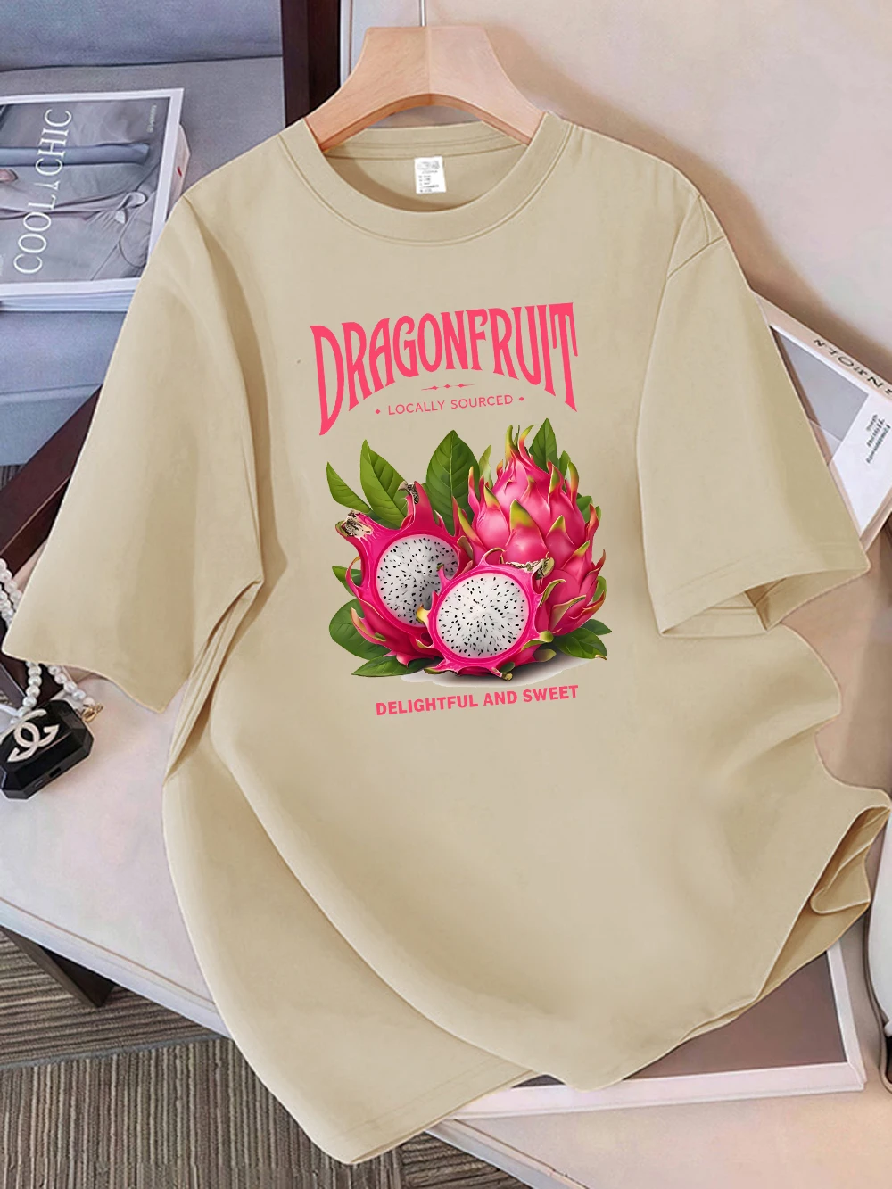 Sommer-T-Shirts aus 100 % Baumwolle für Damen, Drachenfrucht, lokale Versorgung, Drucke, Tops, weich, locker, O-Ausschnitt, kurze Ärmel, Urlaubs-Frau-Kleidung – Detail 11