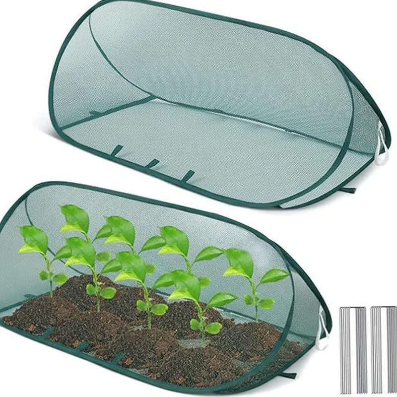 Green Triangular Garden Plant Pop-up Cover with Breathable Mesh for Vegetable and Flower Protection
