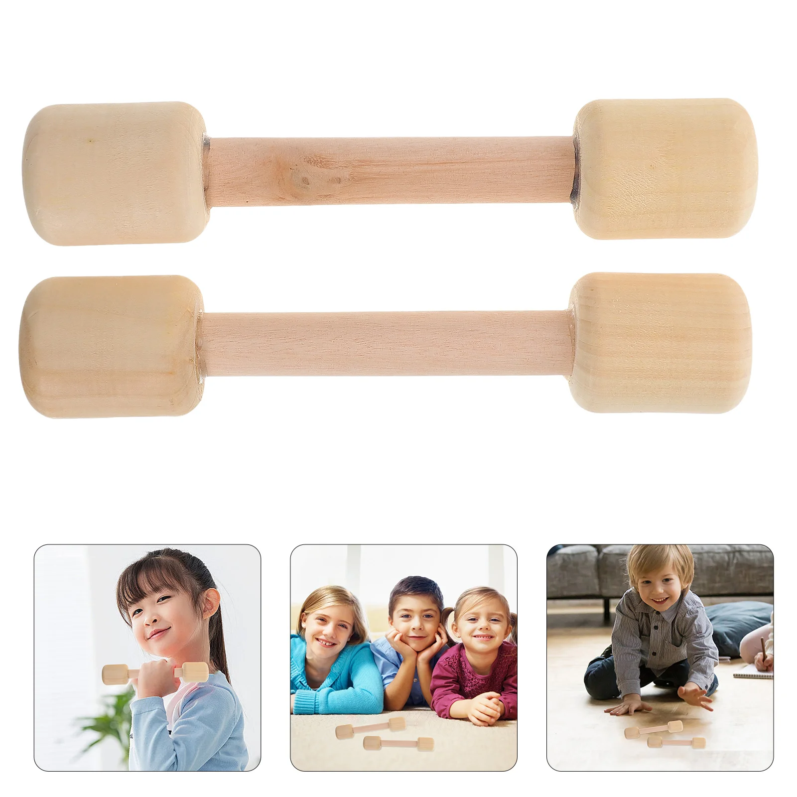2 Pcs Kids Wooden Dumbbell Toys Children Gym Equipment Toddler Exercise Weights Fitness Tools Hand Strengthener Dumbbells Set