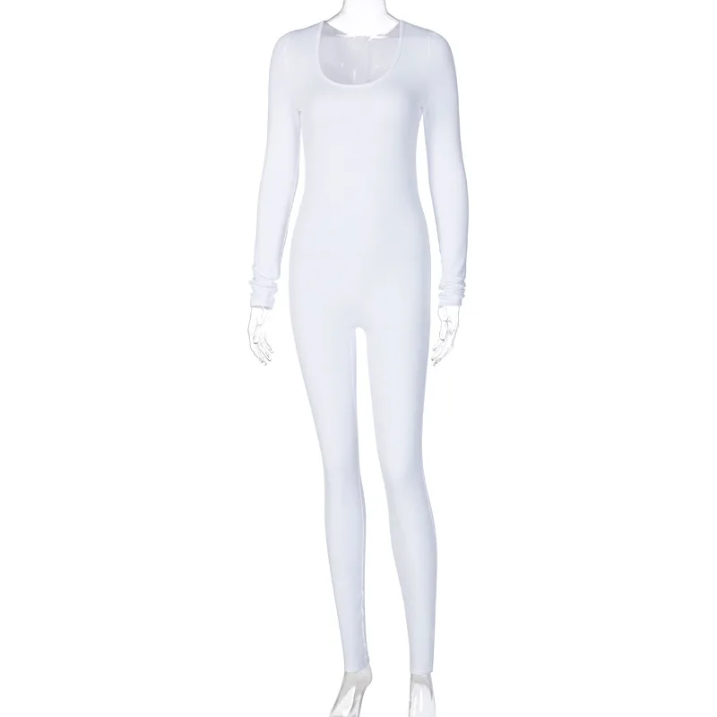 Mono negro de mujer de primavera, de manga larga, con cuello en V, ajustado, de una pieza, elástico, para fitness, mono sexy