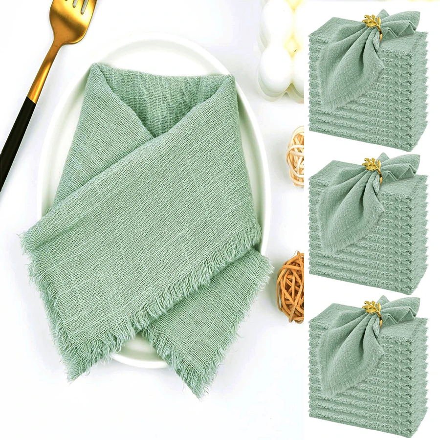 

Wholesale 30pcs 32x32cm Sage Green Gauze Cotton Napkin Reusable Wedding Party Christmas Table Decor Retro Burrs Cloth Napkins