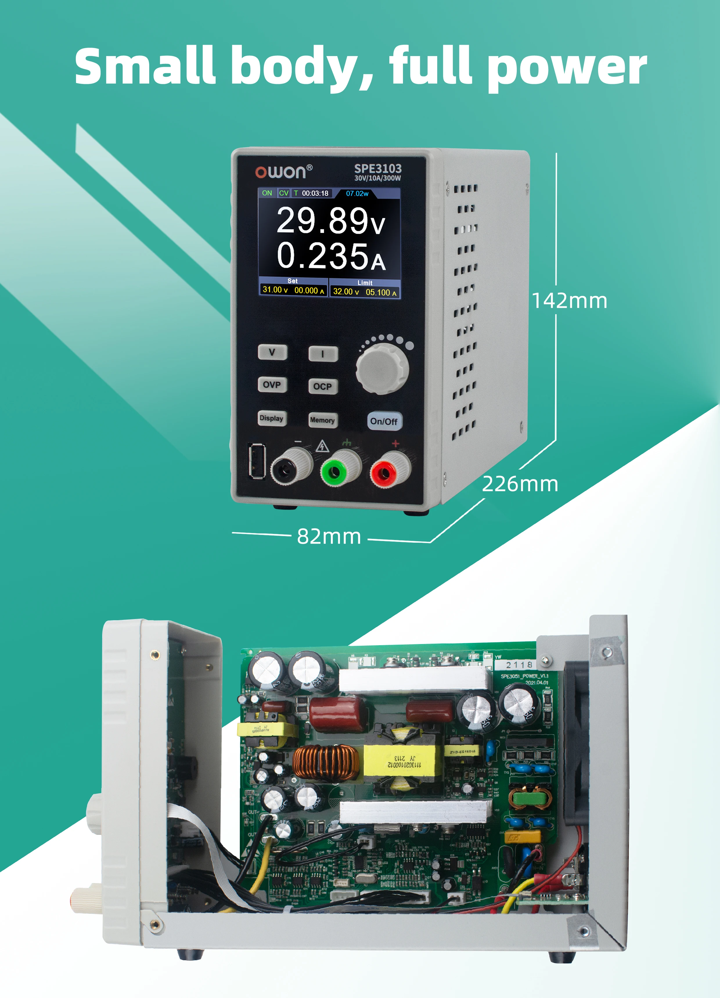SPE Programmable DC Power Supply 300W 60V/10A 60V/5A 2.8" LCD 10mV/1mA Resolutio