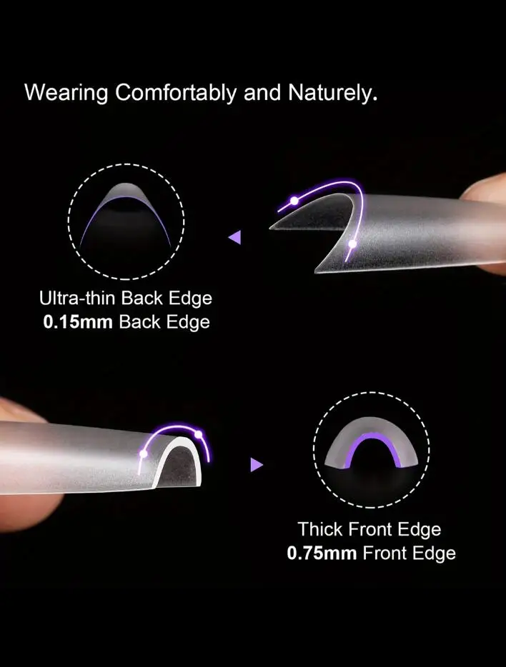 240개 HOTWAY 롱 아몬드 모양 아크릴 네일 스티커 - 무광 반점착 네일 스티커, 12가지 사이즈 투명 가짜 네일