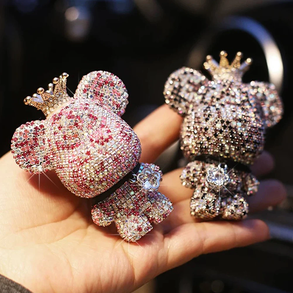 Cartoon Diamant Kristall Bogen Bär Auto Anhänger Spiegel Hängen Ornamente  Bling Auto Innen Dekoration Frauen Zubehör - AliExpress