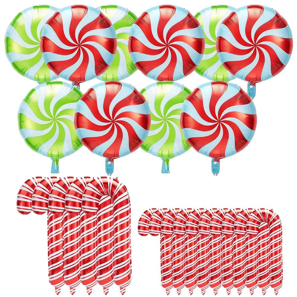 

25PCS Christmas Foil Balloons Red Green Swirl Candy Balloon Windmill Helium Globos Toy Winter New Year Holiday Theme Party Decor