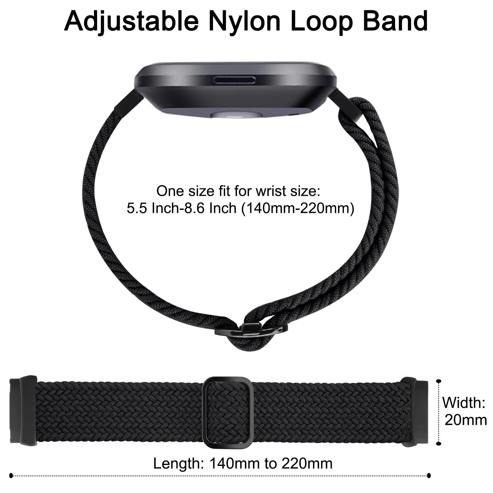 Braided Solo Loop Adjustable Nylon Sport Watchband Bracelet Strap