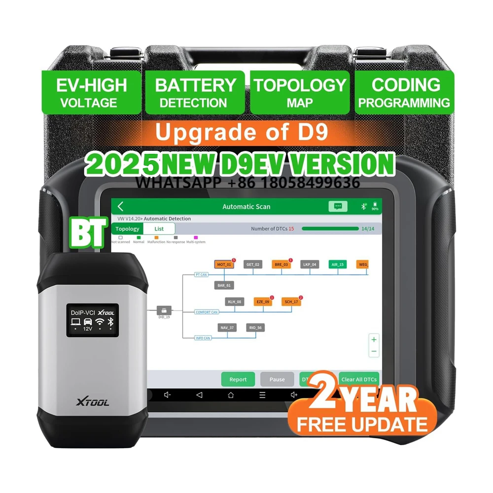 XTOOL D9EV EV 자동차 배터리 팩 분석 자동차 진단 기계 양방향 42+ ECU 코딩 재설정 2년 보증