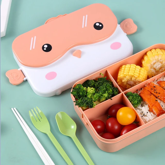 Microwavable with Spoon Rectangle Grid Leakproof Food Containers Bento Box Lunch Box for Kids Blue, Boy's, Size: One Size