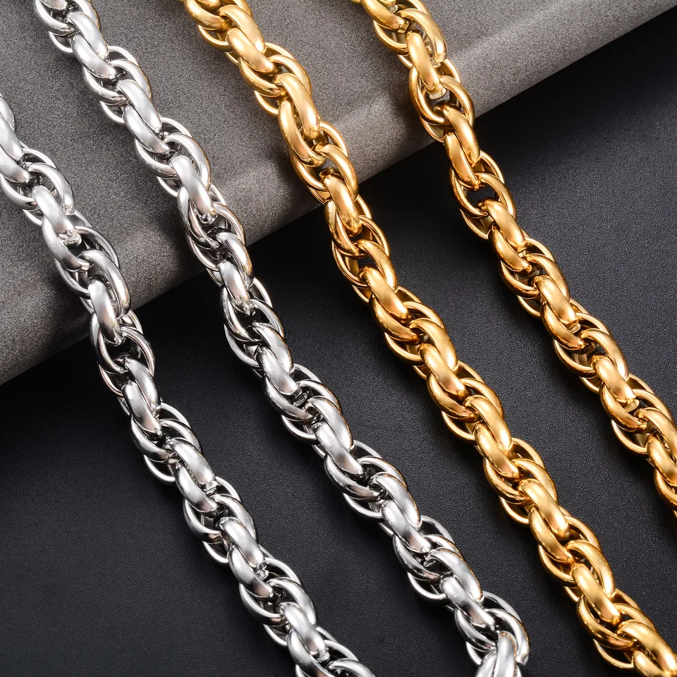Kettinghuis 6/8 /10MM mannen roestvrij staal stevige Chunky Byzantijnse ketting zwart/goud zilver toon mannen jongens vrouwen sieraden 18 20 22 24 26