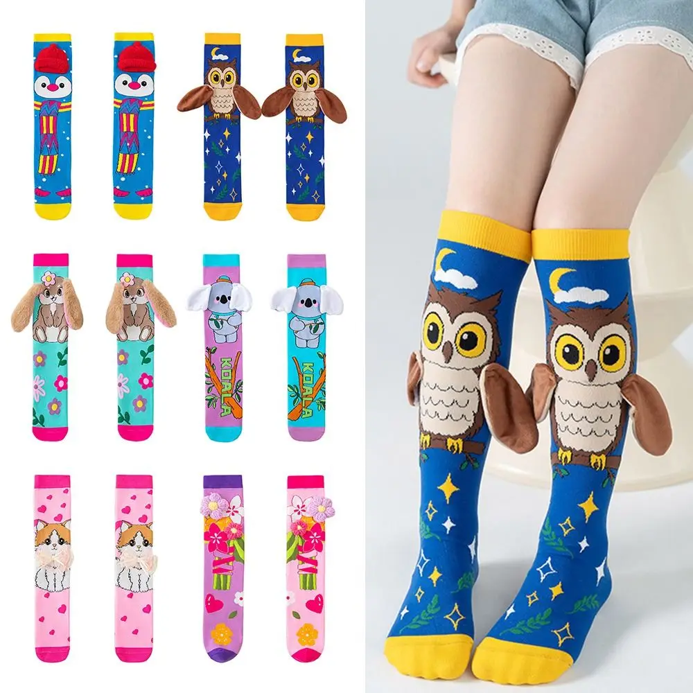 Cotton Cartoon Knee Socks for Kids with 3D Penguin and Koala Designs