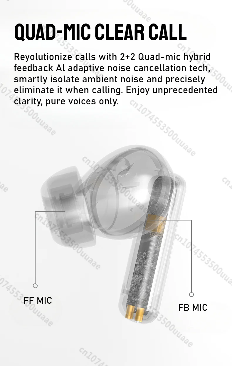 Monster AuraFit GT22 -35dB Active Noise Cancelling Earbuds 360° Stereo Wireless Bluetooth Headphone ANC Bluetooth 5.3 Earphone