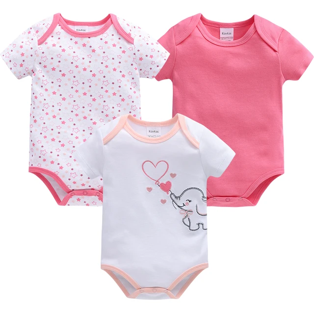 Kavkas 2025 3 Pcs/lot Baby Girls Bodysuit 100% Cotton Short Sleeve Newborn Cartoon Print Clothes 0-12 Months Infant Costume 1