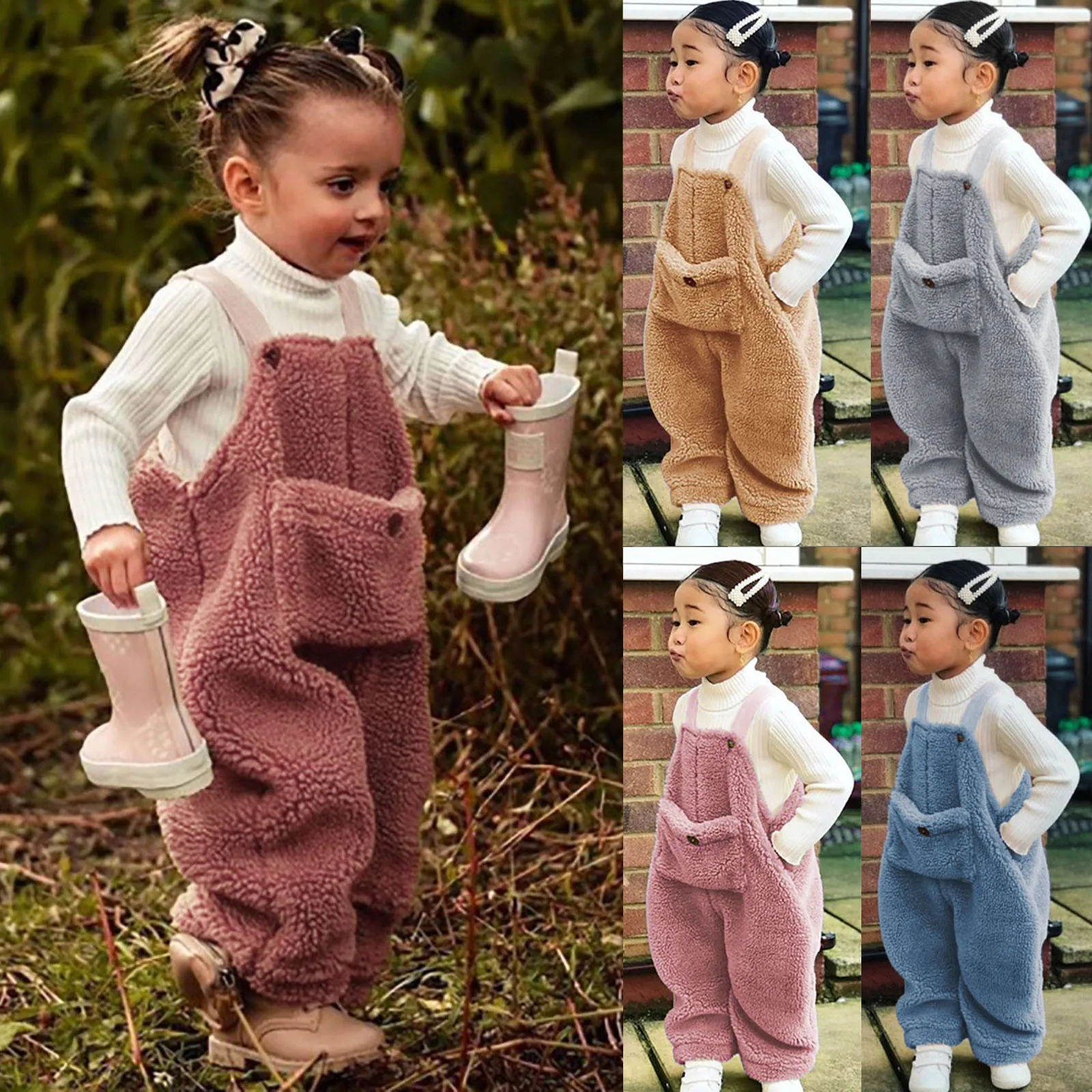 Flannel Suspender Warm Girl Winter Baby Overalls Kids Toddler Pants Boys Solid Girls Pants Leather For Girls