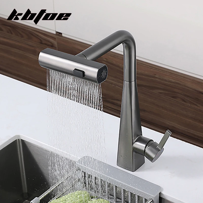 Modern Multi-functional Kitchen Faucet 3 Modes Spray Waterfall Hot Cold Washbasin Sink Mixer Tap 360 Rotation Balcony Vanity Tap