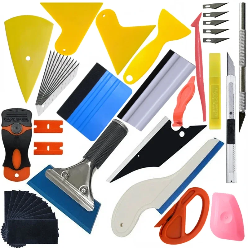 Car Wrapping Tools Car Vinyl Tint Film Installation Tool Kit Rubber Scraper Magnetic Holder Wrapping Sticker Carving Knife Spare Blades