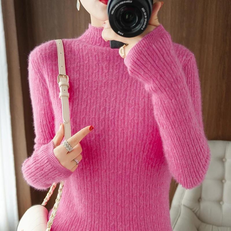 

Новинка Осень-зима кашемировый свитер женский пуловер с высоким воротником облегающий вязаный Однотонный женский свитер