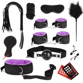 BDSM Kits Adults Sex Toys For Women Men Handcuffs Nipple Clamps Whip Spanking Sex Metal Anal Plug Vibrator Butt Bdsm SexLove Set 2