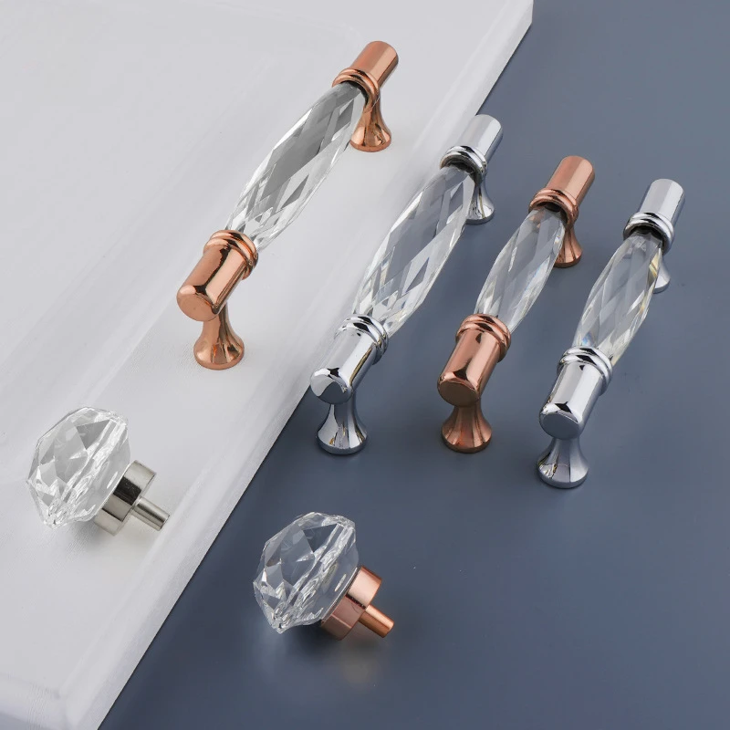 30-128mm European simple wardrobe door pull cabinet drawer wine cabinet brass crystal glass door furniture handle