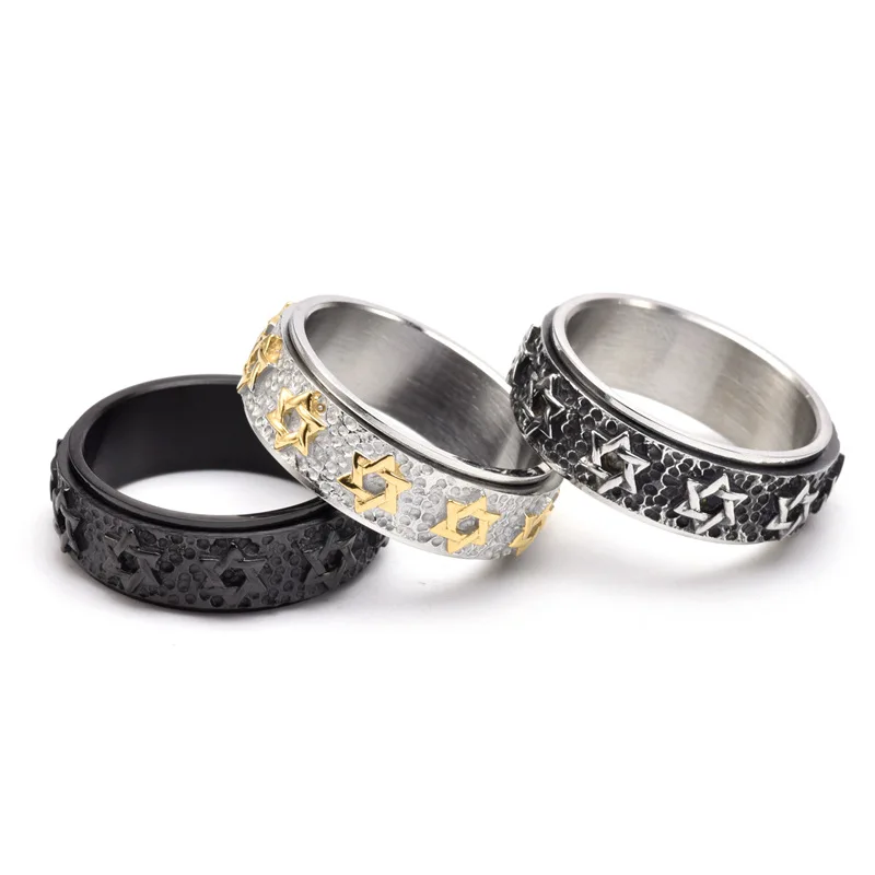8mm Vintage Star of David Spinner Ring Hexagram Jewish Six Pointed Rotable Fidget Stainless Steel Rings Relieve Stress Men Women 2
