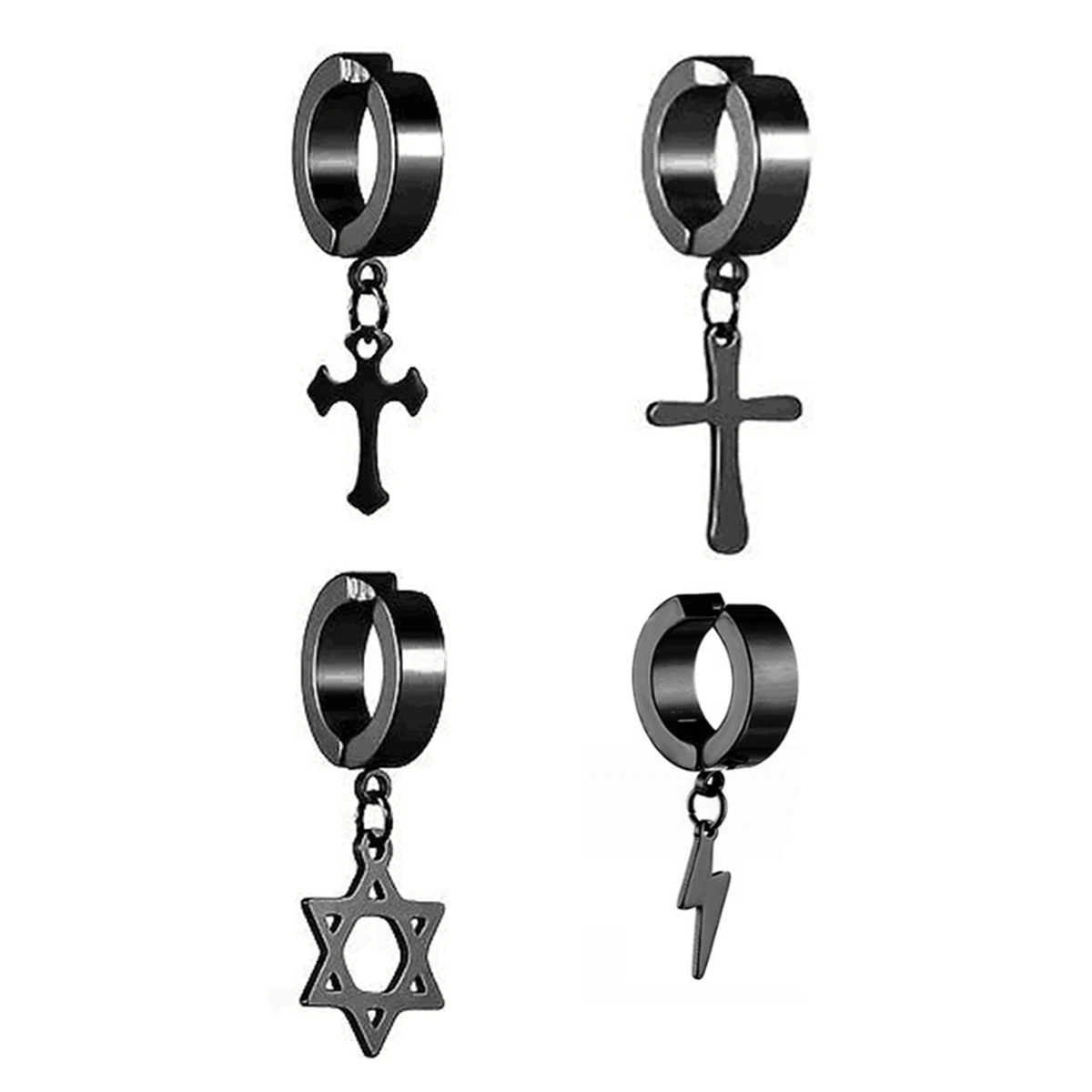 Magnetic Earrings Clip Earrings Ear Accessories 2-7 pcs Men's Punk Cross Lightning Star Array Stainless Steel Earring Sets