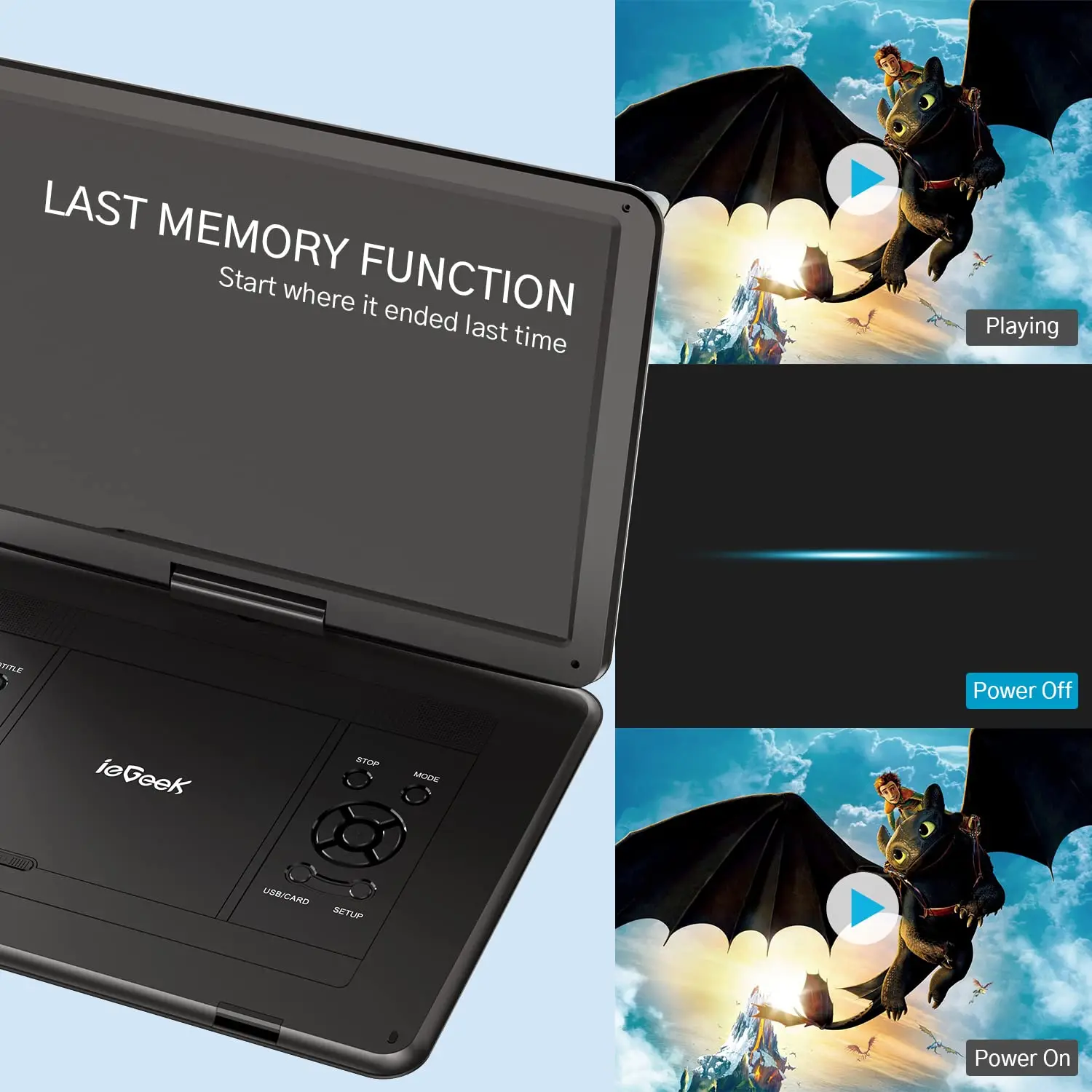 ieGeek 17.5" Portable DVD Player with 15.6" Swivel HD Large Screen, 6 Hrs 5000mAH Rechargeable Battery, USB/SD Card/Sync TV