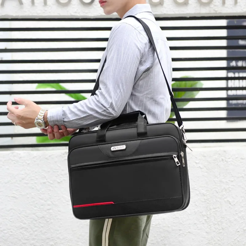 Leather Briefcase Men's Business Briefcase Weekend Travel Document Storage Bag Laptop Protection Handbag Material Organize Pouch Accessories Items