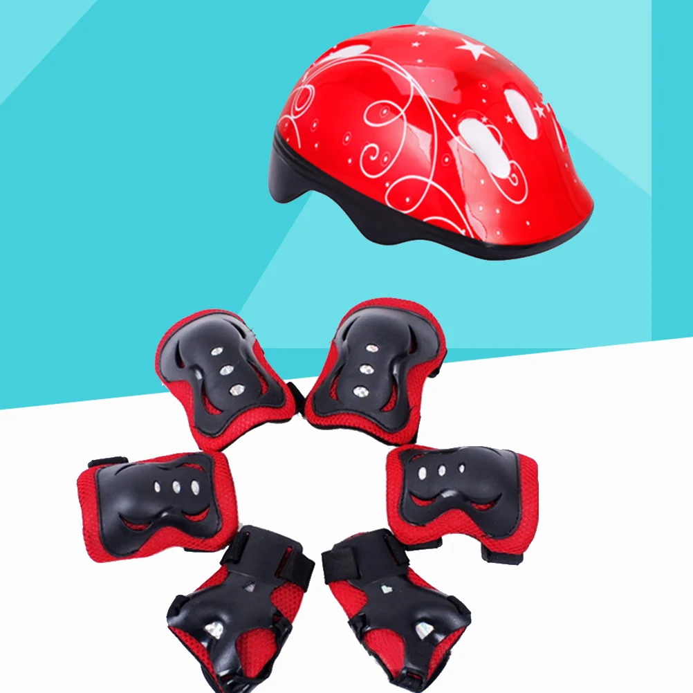 

7 pcs Children Elbow Wrist Knee Pads Children Sports Safety Protective Gear Skateboard Skate Accessories (Red)