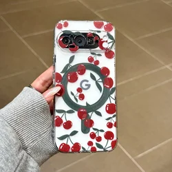 Korean Ins Style Cute Large Cherry TPU Soft Case - Shockproof, Magsafe - Compatible, Wireless Charging Cover - Pixel 9 (A1)