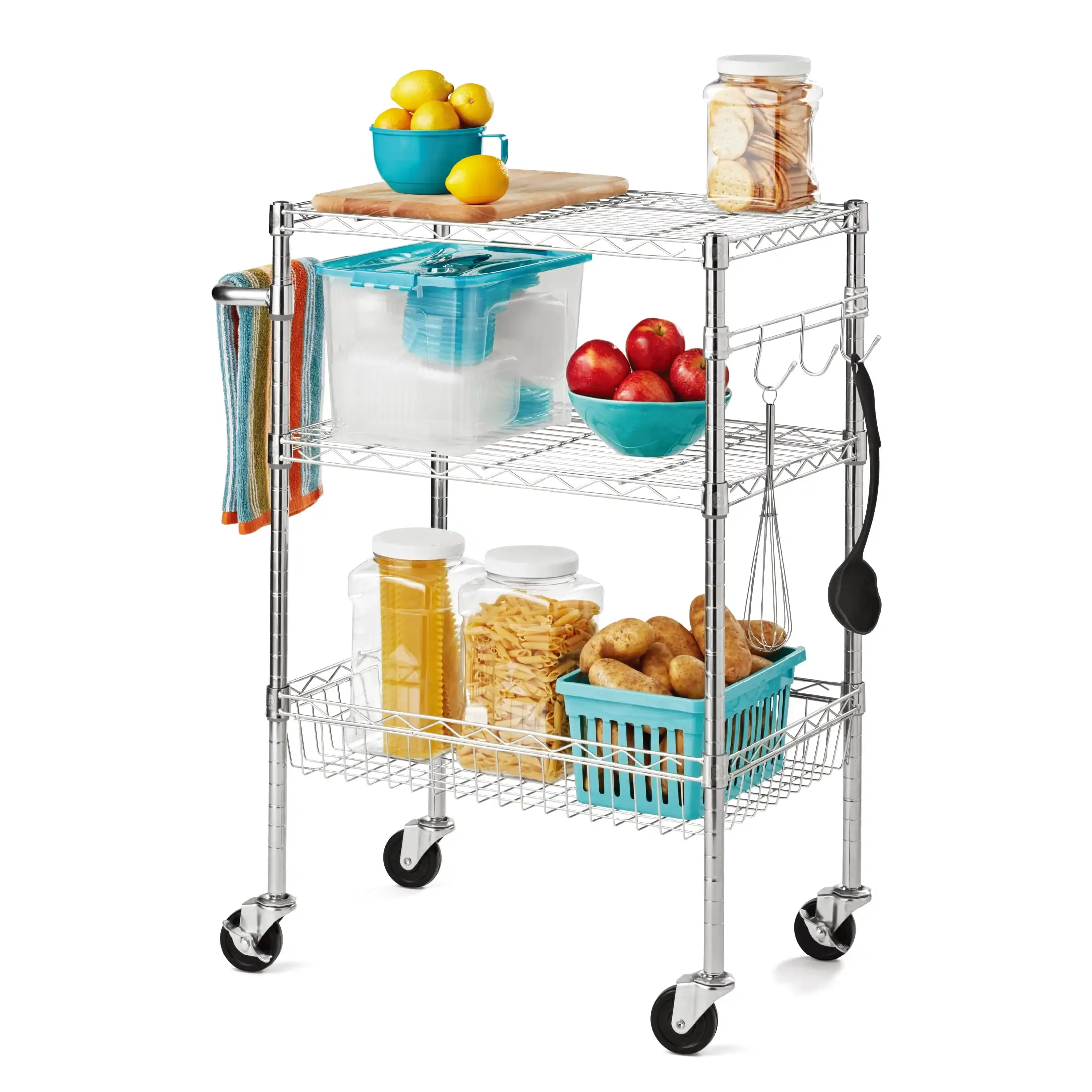 

3-Tier Multipurpose Rolling Cart, Chrome Color, 495lbs Load Capacity
