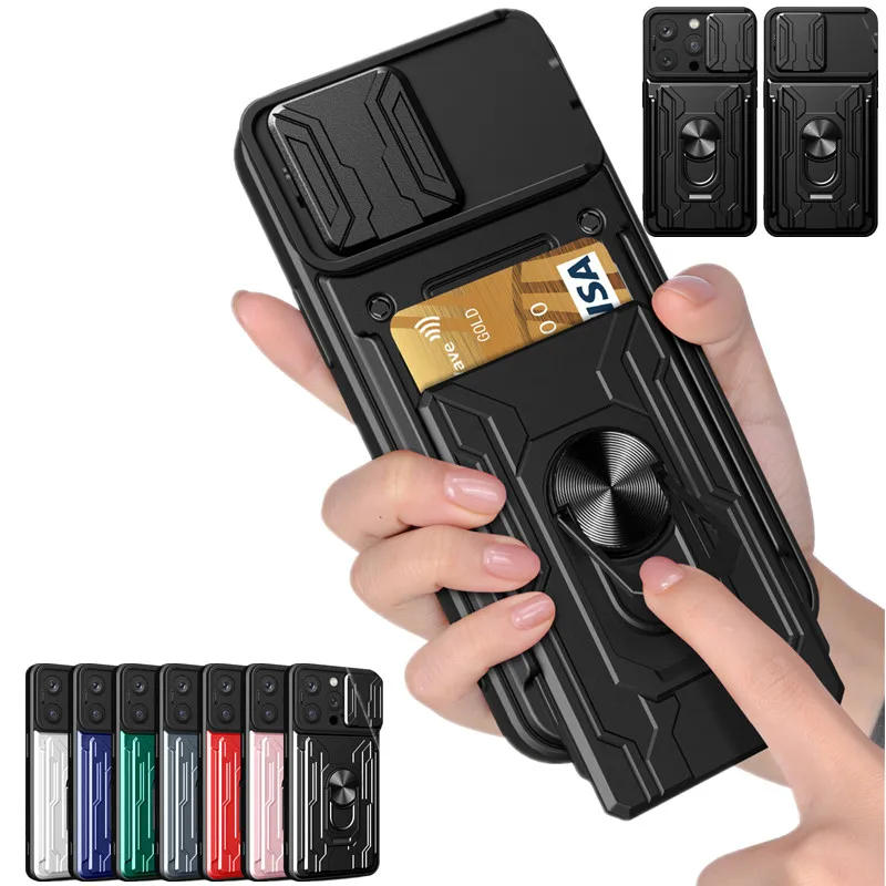 Heavy Duty Shockproof Phone Case with Card Pocket and Ring Stand Holder