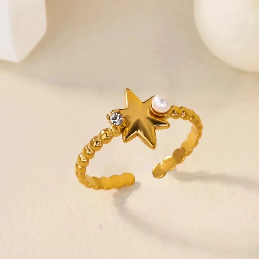 Zircon Pearls for Women Stainless Steel Geometric Finger Rings