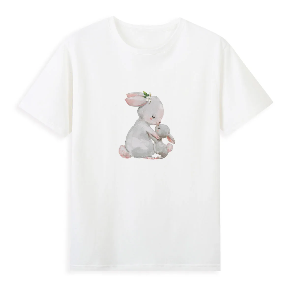 

Cute Little Rabbit Parent Child T-shirt Summer Short Sleeve Top Female Casual Tees Cheap Women's Clothing A0136