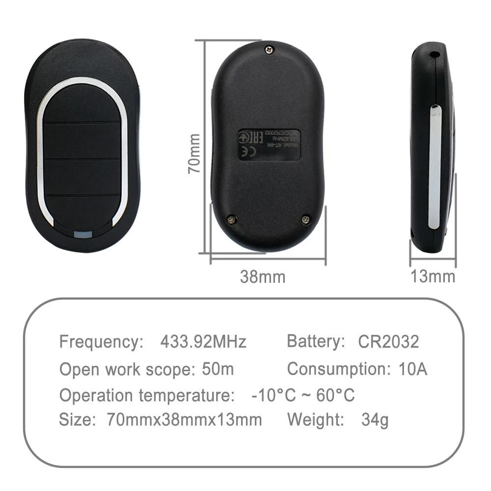 For Alutech AT-4n Garage Remote Control 433.92MHz 4-button Gate Door Transmitter Automated Keychain Barrier 3PCS