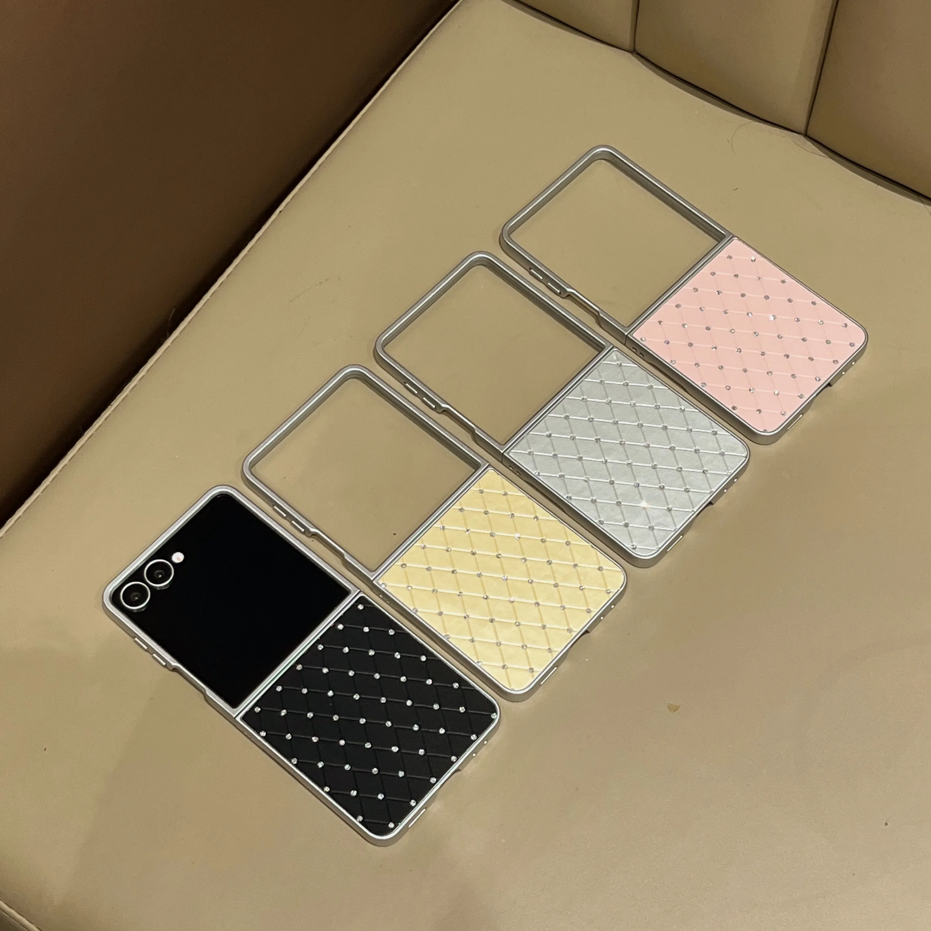 Silver Frame Grid Pattern Luxury Protective Case Jacket