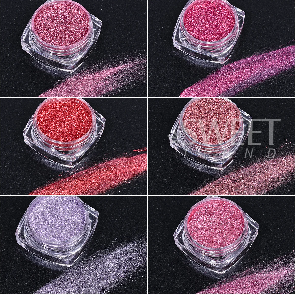 6pcs Magic Mirror Pink Series Nail Glitter Powder Metallic Chrome Pigment For Nail 3D Punk Rubbing Dust DIY Flash Manicure Decor