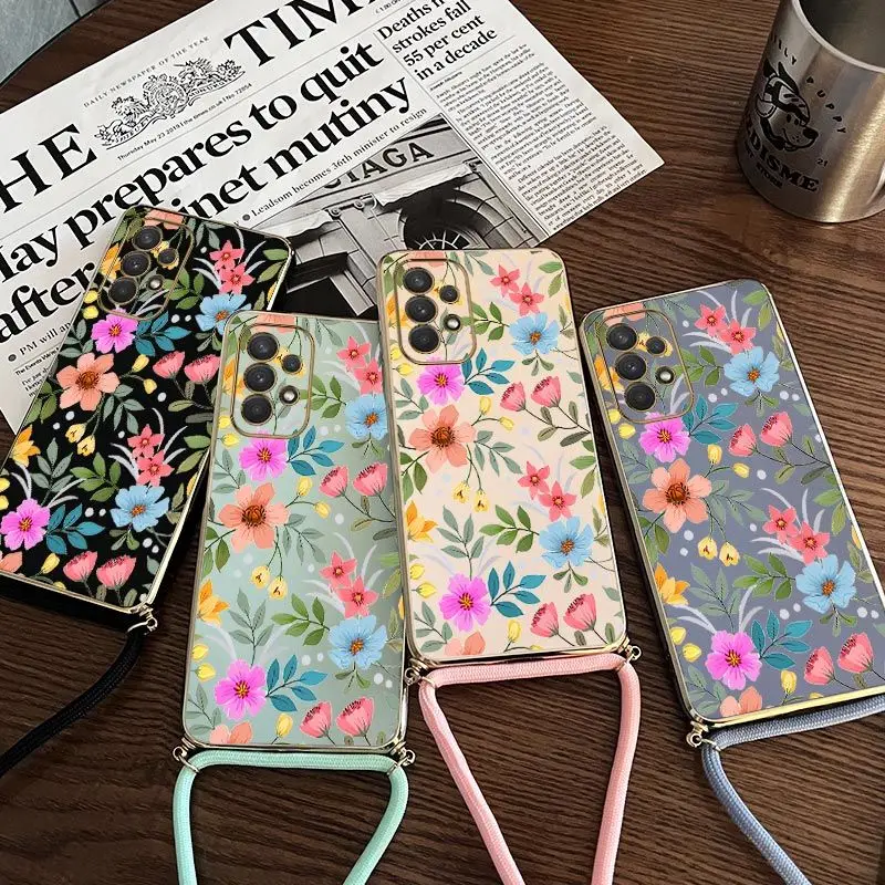 Vibrant Floral Lanyard Plating Phone Case Cover