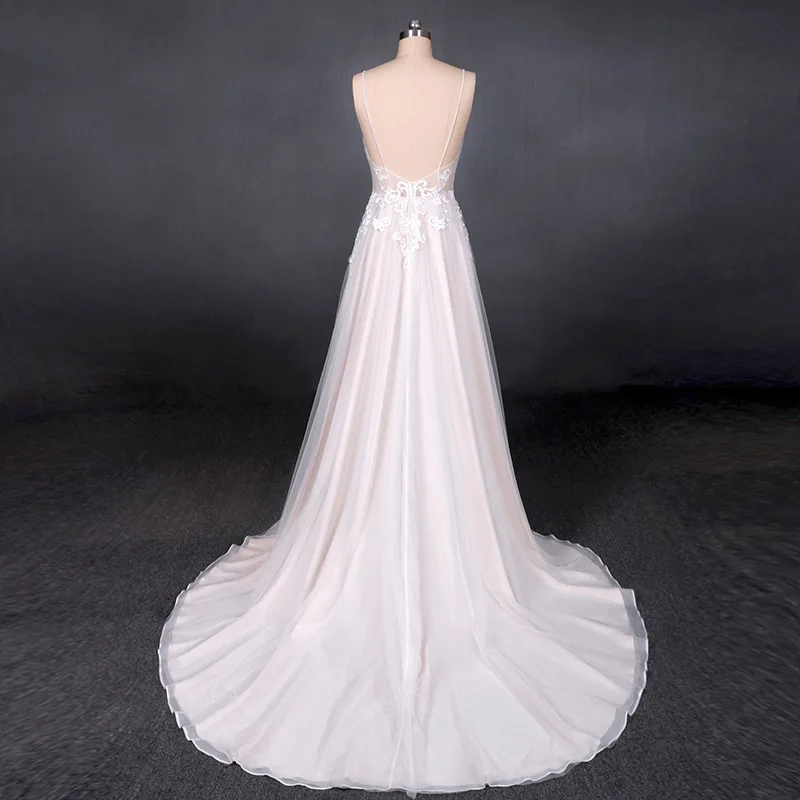 New high-end custom French light wedding dress sexy sling v-neck temperament backless slim elegant romantic wedding