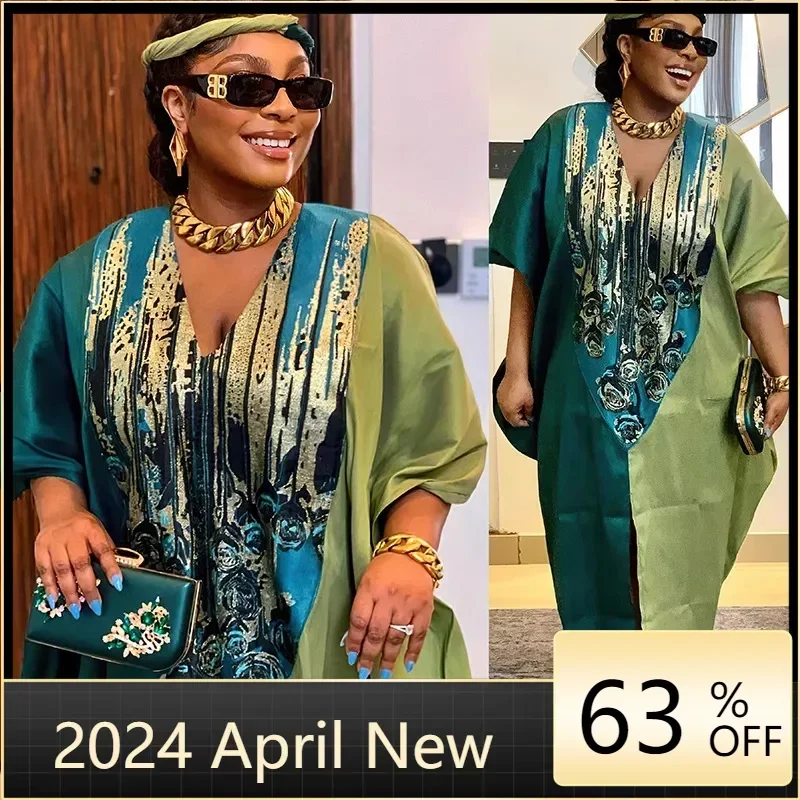 

Атласные африканские платья для женщин, свободный халат Boubou, традиционная Анкара Дашики, Дубай, абайя, кафтан, ИД, мусульманское платье с Головными Уборами