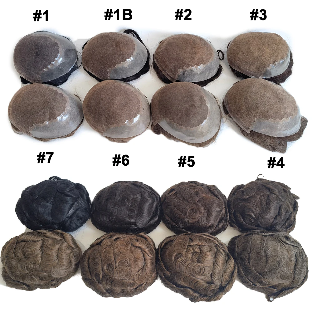 Q6 Toupet all'ingrosso, parrucche fatte a mano, toupet da uomo, parrucche in capelli umani, toupet in pizzo frontale in capelli umani per uomo