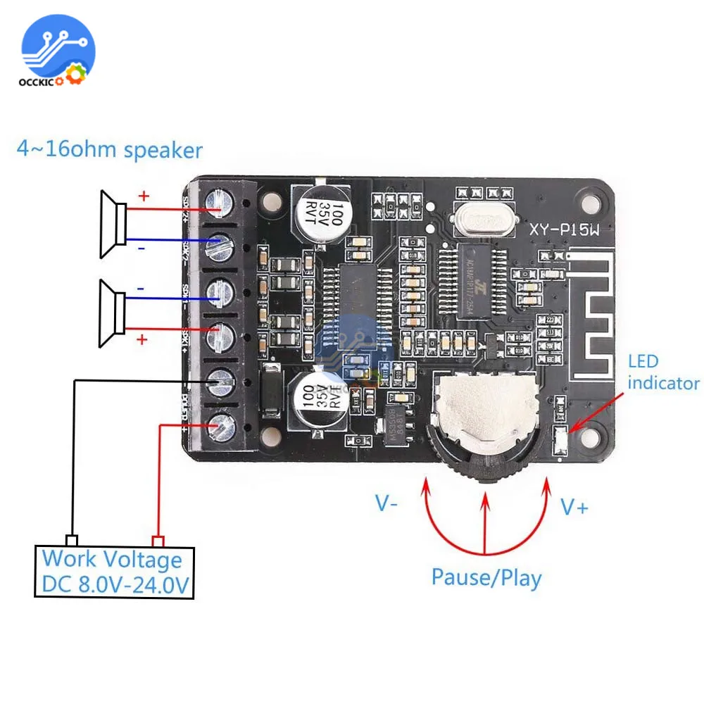 Audio Amplifier Board XY-P15W Bluetooth 5.0 Amplifier Board DC 8V 12V 24V 10W 15W 20W Power Amplifiers Audio Stereo Digital AMP Sound Board