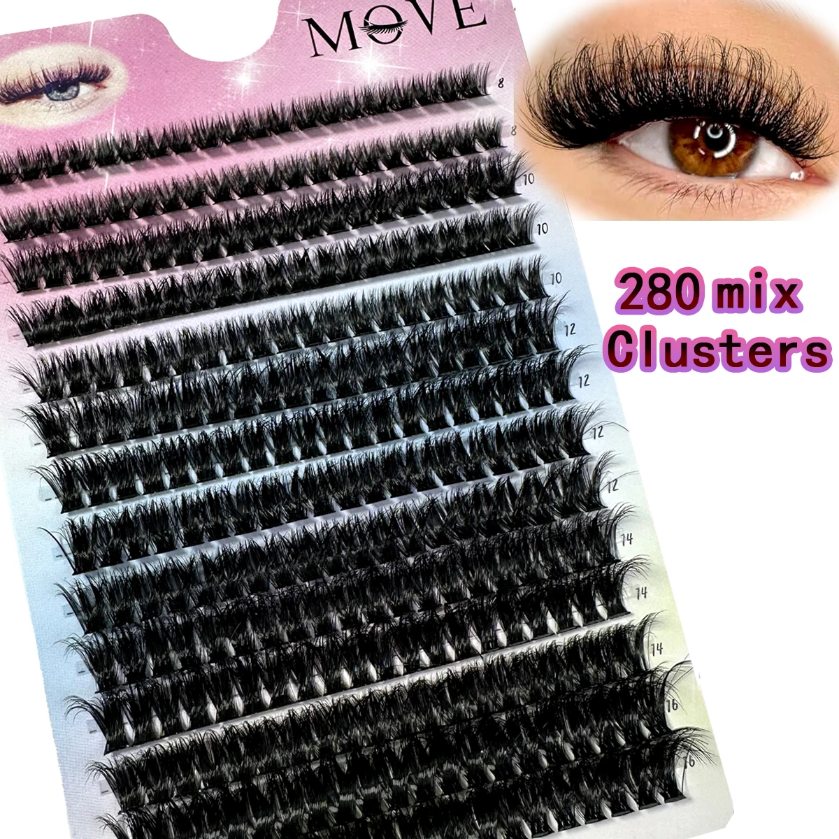 280 Stück DIY 5D flauschige Wimperncluster 80D dicke Wimperncluster D Curl Wispy Einzelwimpern 8–18 mm Cluster-Wimpernverlängerungen