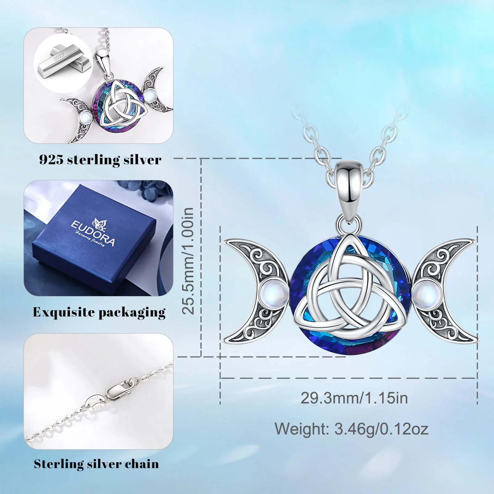 YAFEINI Collana Con Dea Greca Tripla Luna Per Donne Conchiglia Di Abalone Collana Con Ciondolo Wicca In Argento Sterling 925 Regali Di Gioielli Per Ragazze (Triplice Luna