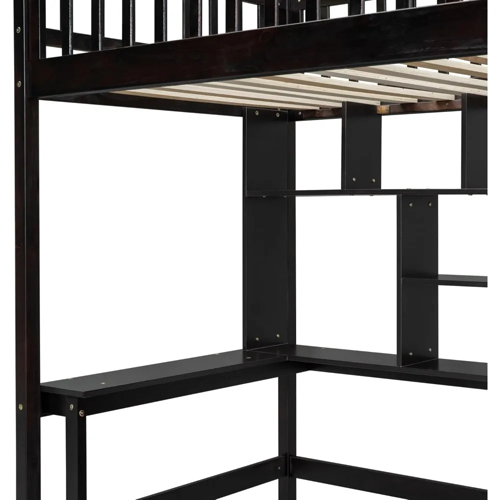 Twin Size Multifunctional Loft Bed with Wardrobe,Desk,Bookshelf and Drawers,Wood Loft Bed with Stairway Children's Wardrobes 6
