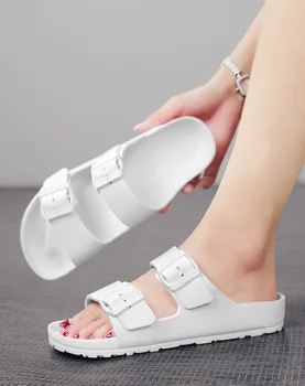 Women's Simple Solid Color Flat Heel Buckle Slip-On Slippers Large Size 1