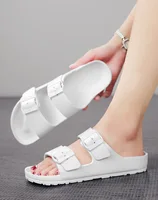 Women's Simple Solid Color Flat Heel Buckle Set with One-Line Birkenstock Slippers Large Size 1